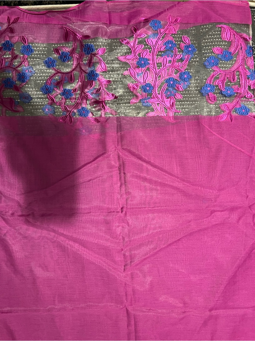 Bright Pink Embroidered Floral hijab Border